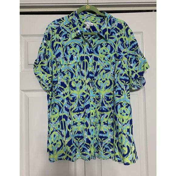 Kim Rogers 100% Linen Colorful Lagenlook Button Up Tunic Top Coastal Grandma 2X - Picture 1 of 6